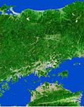 岡山県の衛星写真